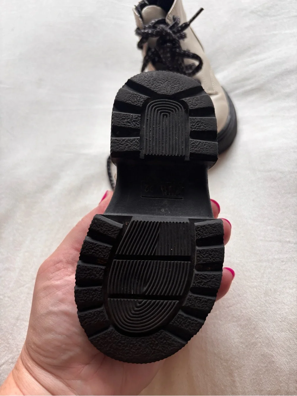 Zara Cream Ankle Boots with Black Laces